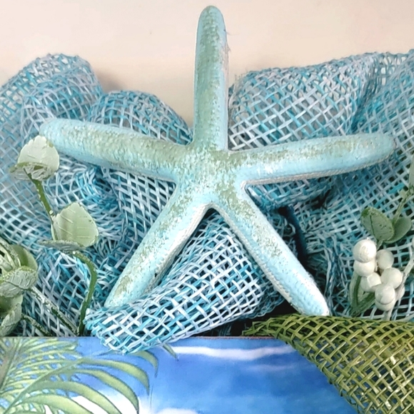 Christmas Beach Santa Wreath Coastal Starfish Rudolph Deco Mesh Bow - Picture 5 of 8